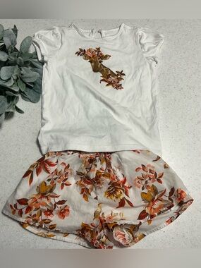 Janie and Jack Girls Giraffe Floral 2 Pc Shorts Set